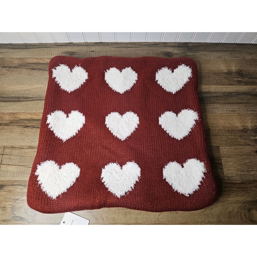 Pottery Barn Heart Jacquard Knit Pillow Cover 18x18 NWT Sold Out